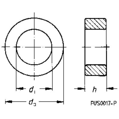 Dessin technique d'un disque : vue latérale et vue de dessus avec annotations de diamètres 'd₁', 'd₂' et hauteur 'h'.