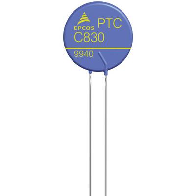 'Un résisteur PTC bleu de la marque EPCOS portant l'inscription C830, 9940. Deux pattes métalliques dépassent de la partie inférieure de la résistance.'