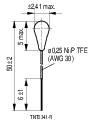 Dessin technique d'un contact électrique. Présente les dimensions de longueur et les détails de matériaux tels que "ø0,25 N/P TFE (AWG 30)".