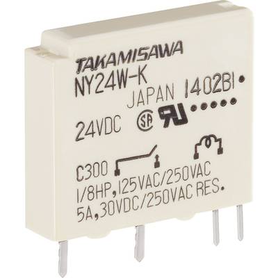 Un relais électrique rectangulaire portant l'inscription 'NY24W-K' et dont les spécifications indiquent '24VDC', présente des bornes de connexion pour le circuit.