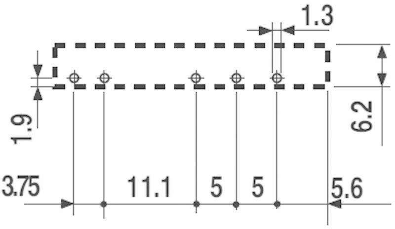 Dessin technique d'un motif de perforations rectangulaire avec des dimensions : 11,1 et 5 mm d'espacement horizontal, hauteur verticale de 6,2 mm.