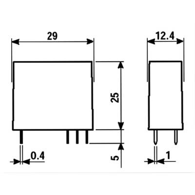 Composant électronique avec dimensions : largeur 29 mm, hauteur 25 mm, profondeur 12,4 mm. Broches de connexion sur la face inférieure.
