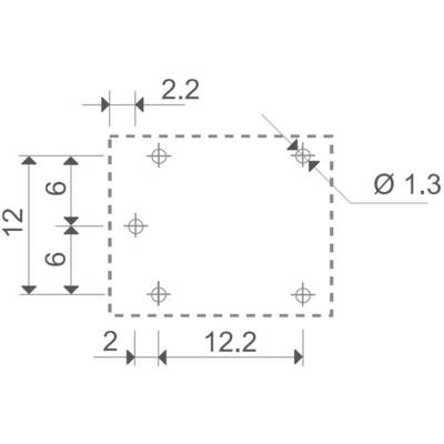 Dessin technique d'un perçage carré avec les dimensions suivantes : largeur 12,2 mm, hauteur 12 mm, trous de diamètre 1,3 mm.