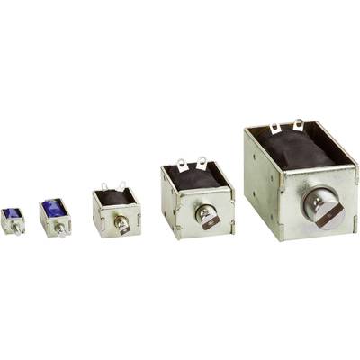 Quatre bobines électromagnétiques de tailles différentes, rangées de la plus petite à la plus grande, avec un boîtier métallique.