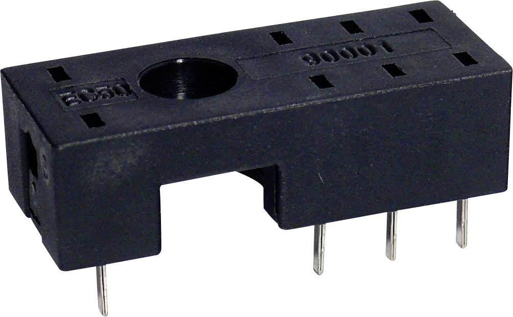 Un support de circuit intégré noir à huit broches, adapté pour recevoir un circuit intégré, présente quatre broches de chaque côté.