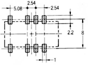 Dessin technique d'un composant électronique, probablement une puce, avec des dimensions en millimètres.