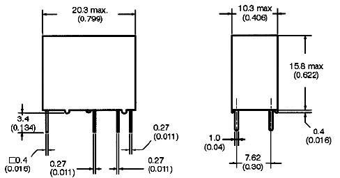 Dessin technique de deux composants avec dimensions en millimètres et en pouces, montrant des vues détaillées et les cotes des raccordements.