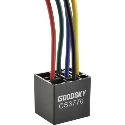 Bloc de relais électrique noir avec l'inscription 'GOODSKY CS3770'. Fils apparents en rouge, vert, bleu et jaune.