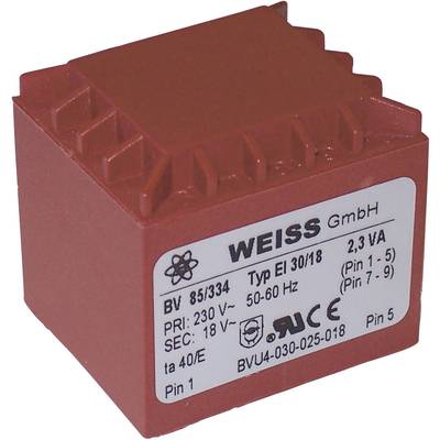 Weiss Elektrotechnik 85/332 Transformateur pour circuits imprimés 1 x 230 V 1 x 12 V/AC 2.30 VA 192 mA 