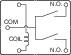 Symbole de commutation d'un relais avec bobine ('COIL'), un contact commun ('COM') et deux bornes commutables ('N.O.' = Normalement Ouvert).