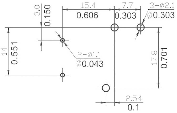 Dessin technique avec dimensions et diamètres, montrant plusieurs cercles et lignes avec des indications de mesures en pouces.
