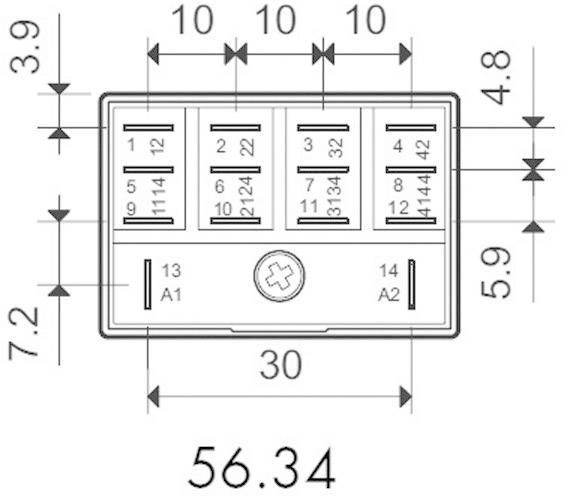 Dessin technique d'un composant rectangulaire avec annotations et dimensions en millimètres ; présente les dimensions spécifiques et la disposition des composants.