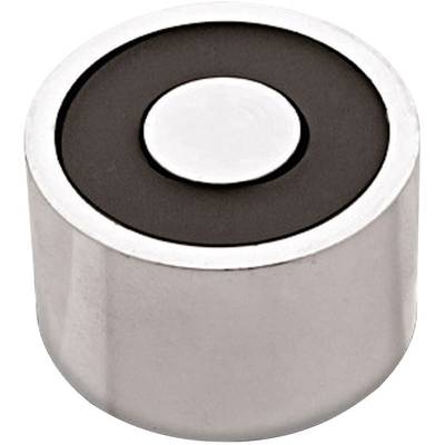 Aimant de pot rond avec boîtier argenté et intérieur noir, utilisé pour se fixer sur des surfaces métalliques.
