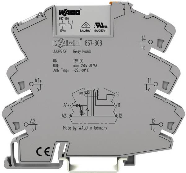 WAGO 857-304 Module relais  Tension nominale: 24 V/DC Courant de commutation (max.): 6 A 1 inverseur (RT)  1 pc(s)