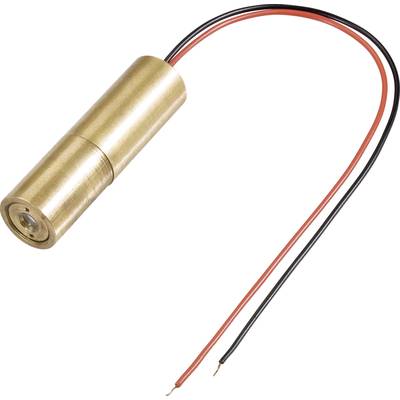 Module de diode laser dans un boîtier en laiton avec câble de connexion rouge et noir ; adapté pour des applications techniques ou des expériences.