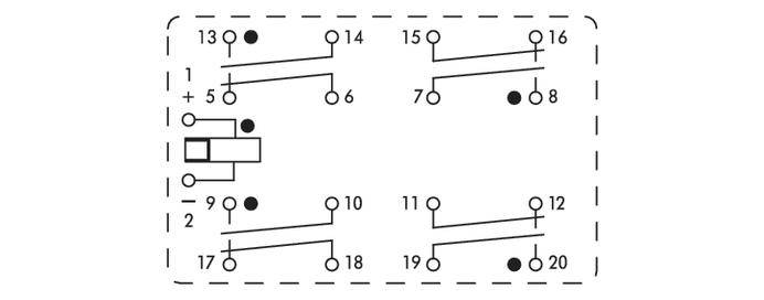 Circuit électrique : 20 points numérotés, interrupteurs et connexions. Montre les connexions et la disposition des composants électriques.