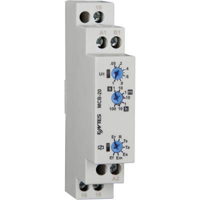 Un relais temporel électronique avec échelles et roues de réglage pour le contrôle des intervalles de temps dans les circuits électriques.