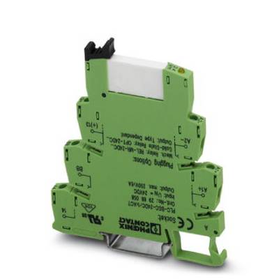 Un module électronique vert, rectangulaire, doté de plusieurs bornes de connexion, conçu pour une utilisation dans des armoires électriques.