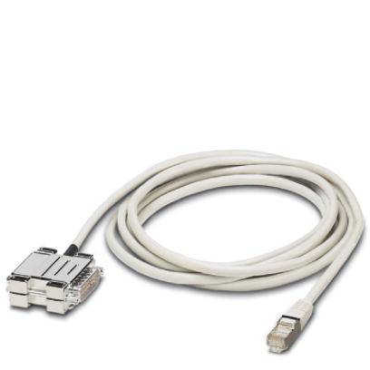 Un câble adaptateur gris avec une prise VGA et une prise Ethernet.