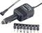 Chargeur de voiture avec adaptateur réglable. Présente différents embouts de connexion de tailles variées pour divers branchements.