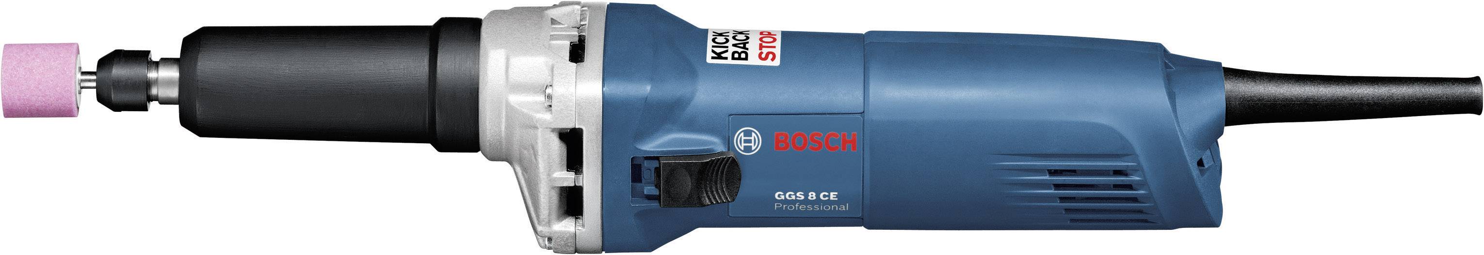 Meuleuses droites électriques Bosch avec boîtier bleu et tête de meulage rose, adaptées au ponçage fin et au polissage.