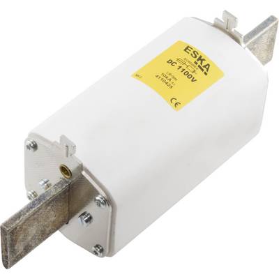 Un élément de sécurité à haute tension cylindrique blanc de ESKA, conçu pour le courant continu (CC) avec une capacité de 1100 V.