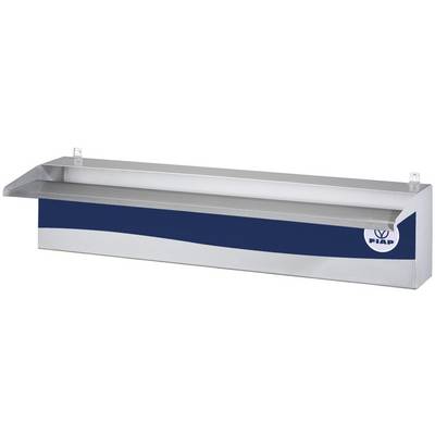 Une fontaine rectangulaire bleue en métal avec un déversoir en haut. Le nom de marque 'FIAP' est inscrit sur le côté droit.