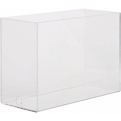 Récipient transparent en acrylique de forme rectangulaire, avec le dessus ouvert, adapté au rangement ou à la présentation d'objets.