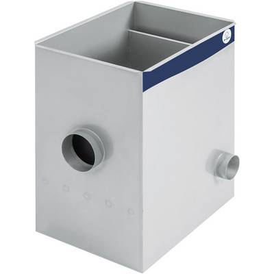 Conteneur rectangulaire gris avec des ouvertures circulaires sur deux côtés, utilisé pour des applications sanitaires ou industrielles.