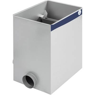 Récipient rectangulaire en métal pourvu d'un raccordement tubulaire sur le côté, probablement un élément d'un système de ventilation ou d'un composant mécanique.