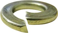 Un anneau ou une rondelle de couleur or avec une extrémité ouverte, présentant la forme spirale typique pour empêcher le desserrage des vis.