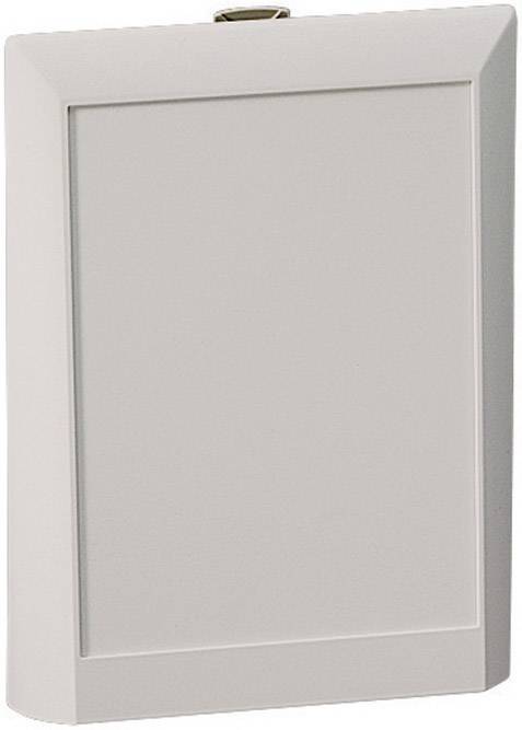 Récipient rectangulaire blanc en plastique doté d'un petit curseur métallique sur le dessus.