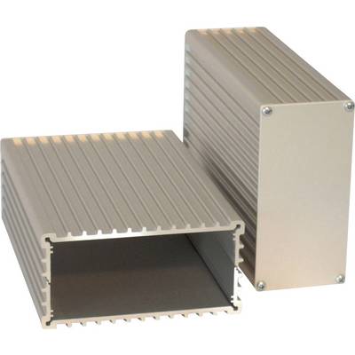 Deux boîtiers en aluminium argentés avec des fentes de ventilation, l'un ouvert et l'autre fermé, sur un fond clair.