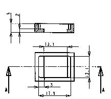Dessin technique d'un composant rectangulaire avec les dimensions suivantes : largeur 17,9, profondeur 13,1, hauteur 3. Les détails présentent la coupe transversale et les dimensions.