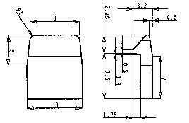 Dessin technique d'un composant : Deux vues avec des dimensions en millimètres, montrant les longueurs, les largeurs et les rayons.
