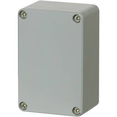 Boîtier électronique rectangulaire gris avec des coins arrondis et quatre vis aux angles pour la fixation.
