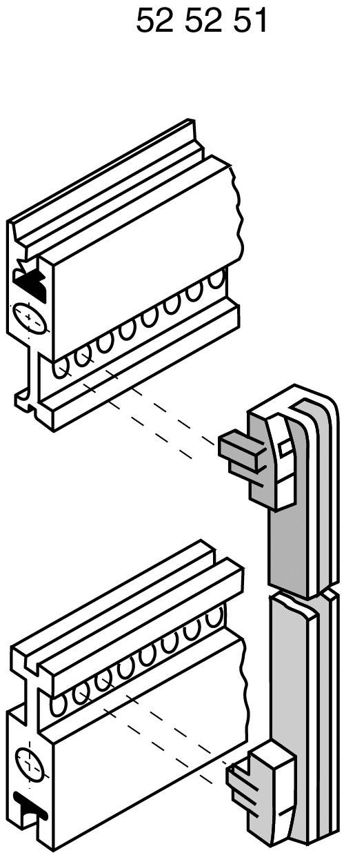 Dessin technique d'un boîtier de connecteur avec vue latérale des connexions. En haut : boîtier, En bas : connecteur.