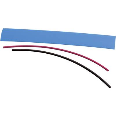 Trois gaines thermorétractables de couleurs différentes : un bleu, un rouge et un noir, disposés côte à côte sur un fond blanc.