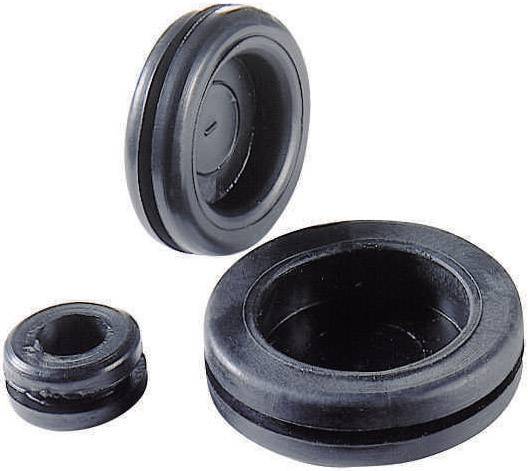 Trois tulipes en caoutchouc noir de différentes tailles. Les tulipes sont rondes et de forme discoïdale, avec une ouverture au centre.