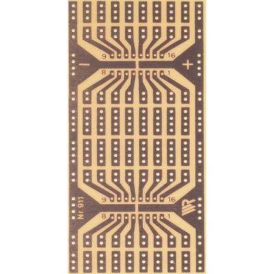 'Plaquette de prototypage avec lignes et numéros 1-16. Marquages pour Plus et Moins. Contient des trous de la taille d'une broche et des lignes de connexion.'