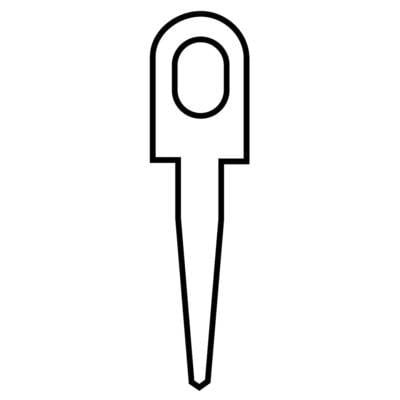 Symbole noir et blanc avec une pointe longue et droite, et une échancrure ovale en haut. Pourrait être utilisé comme marquage ou icône.