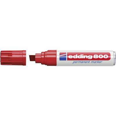 Un marqueur permanent Edding 800 rouge avec son capuchon retiré, sur le corps duquel est inscrit 'permanent marker'.