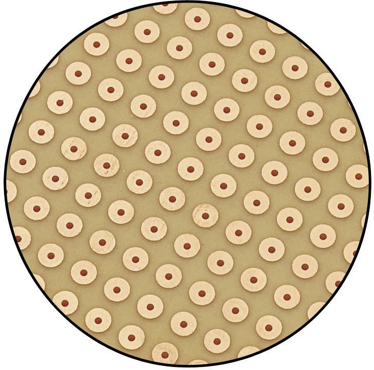 Motif circulaire composé de petits cylindres brun clair avec un point intérieur plus foncé, répartis uniformément sur une surface beige.