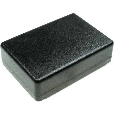 Un boîtier rectangulaire en plastique noir, fermé, sans aucune marque ou inscription visible.