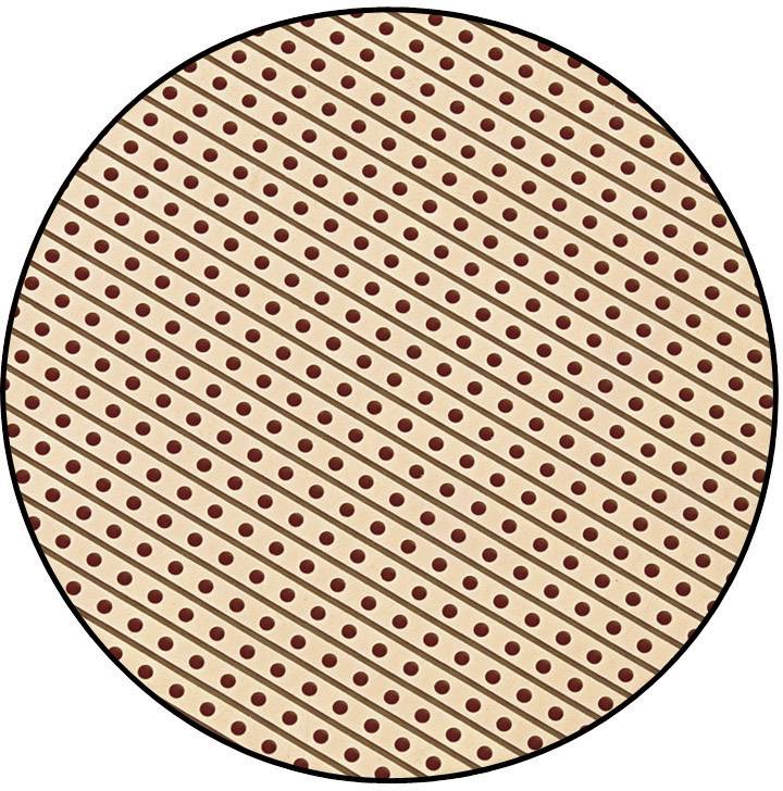 Cercle avec des lignes diagonales, parallèles et des points répartis uniformément sur un fond beige.