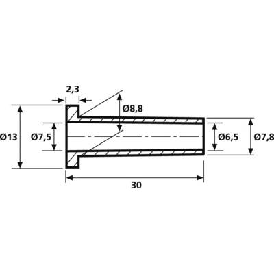 Dessin technique schématique d'un composant cylindrique avec dimensions : diamètre 13, 7,5, 8,8, 6,5, 7,8 ; longueur 30 ; épaisseur de paroi 2,3.