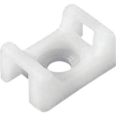 Un support de câble rectangulaire blanc en plastique, doté d'un trou central pour la fixation et d'une structure surélevée sur les côtés.