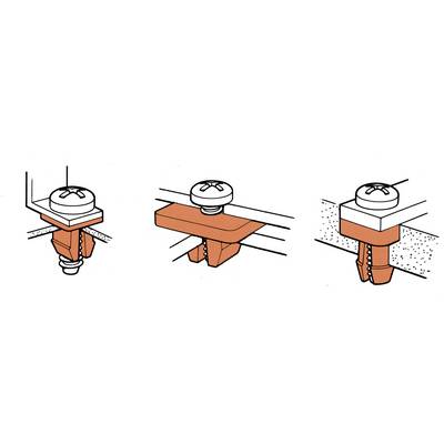 Trois illustrations montrent différentes utilisations d'un goujon : sous forme de L, avec un support d'angle, et monté dans un mur.