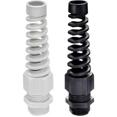 Deux gaines de protection spiralées, l'une blanche et l'autre noire, en plastique avec filetage M20x1,5 pour la protection et la fixation des câbles.