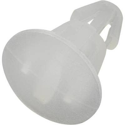 Un bouchon conique en plastique blanc, utilisé pour sécuriser des pièces dans une construction.